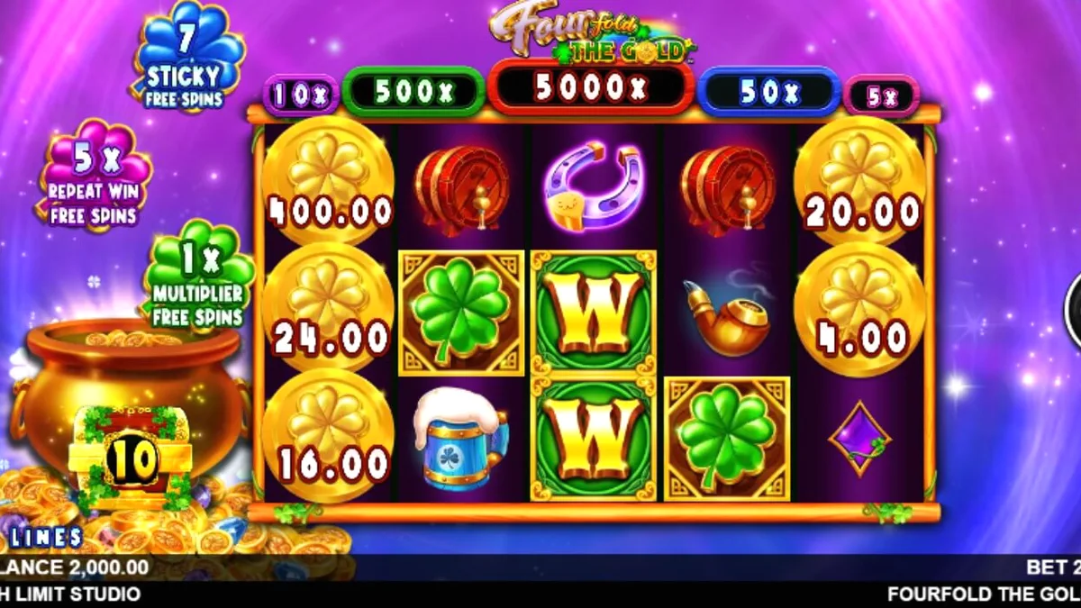 Leprechaun di ruang angkasa dalam slot Fourfold the Gold